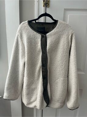 Sanctuary Oversized Cream Sherpa Jacket with Olive Trim